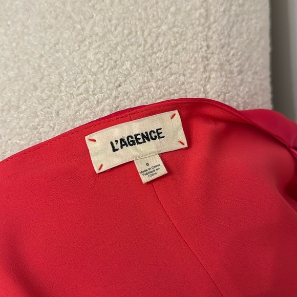 L'AGENCE 100% SILK V-Neck Midi Dress in Bright Pink - Picture 7 of 9